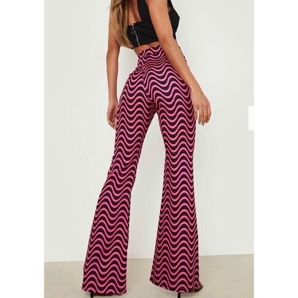 Boohoo RETRO PRINT FIT & FLARE PANTS Size 8 Nwot - Picture 7 of 8